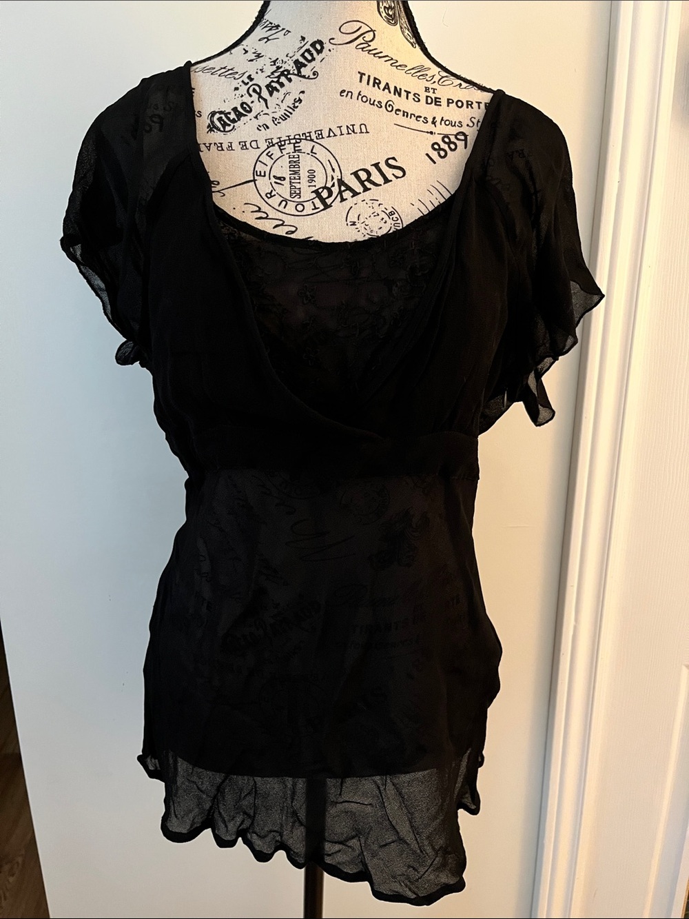 Sheer Black Ruffle Sleeve Blouse